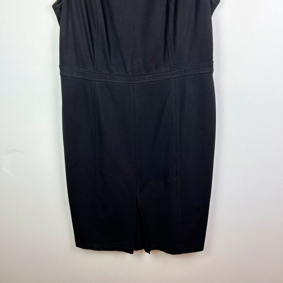 Talbots Black Sleeveless Sheath Dress Pleated Waist Classic LBD Minimalist sz 16 - Picture 3 of 12